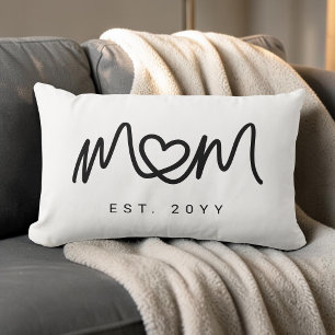 Coussin Rectangle Simple Écriture Noire Cœur Unique Maman Établie