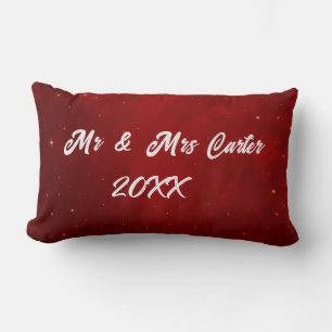 Coussin Rectangle Simple Élégant Couple 1er Noël Cramoisi