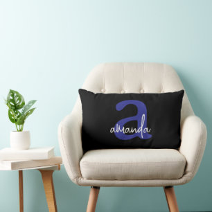COUSSIN RECTANGLE SIMPLE ÉLÉGANT MODERNE NOM PERSONNALISÉ NOIR