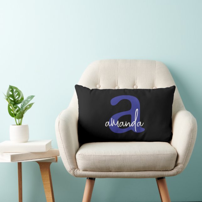 COUSSIN RECTANGLE SIMPLE ÉLÉGANT MODERNE NOM PERSONNALISÉ NOIR (Chaise)