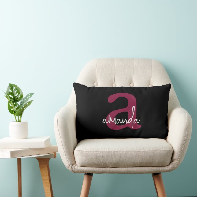 COUSSIN RECTANGLE SIMPLE ÉLÉGANT MODERNE NOM PERSONNALISÉ NOIR (Chaise)