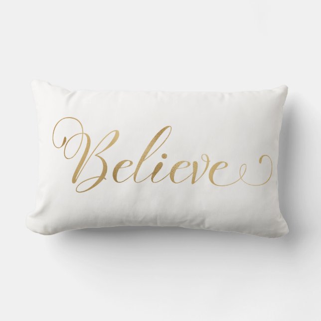Coussin Rectangle Simple élégant Noël Croire Or Blanc (Recto)