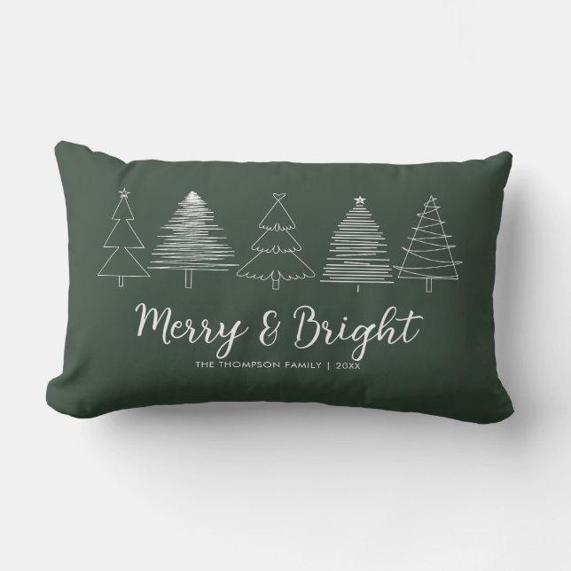Coussin Rectangle Simple Joyeux et lumineux Grand Vert Nom de famill (Recto)
