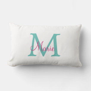 Coussin Rectangle simple minimal ajouter nom monogramme vert rose bl