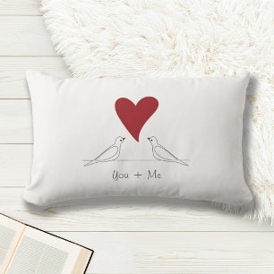 Coussin Rectangle Simple Moderne Cœur Rouge Oiseaux en Amour Blanc