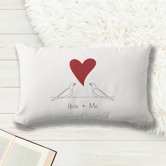 Coussin Rectangle Simple Moderne Cœur Rouge Oiseaux en Amour Blanc (Créateur téléchargé)