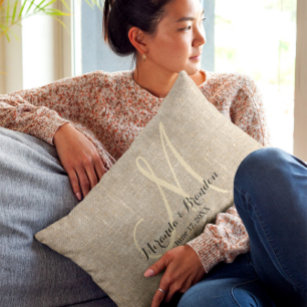 Coussin Rectangle Simple Russe Burlap Mariage Monogramme
