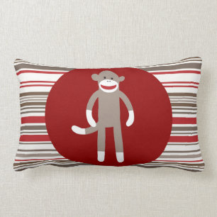 Coussin Rectangle Singe mignon de chaussette sur les rayures