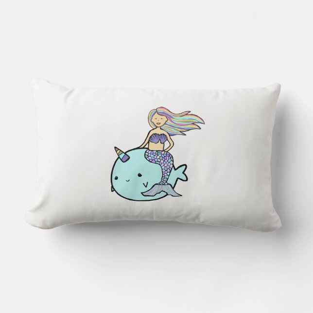 Coussin Rectangle Sirène avec arc-en-ciel Cheveux équitation animal  (Recto)