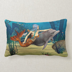 Coussin Rectangle Sirène avec le dauphin