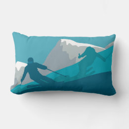 Coussin Rectangle Ski En Montagne - Skieurs Illustration Abstraite