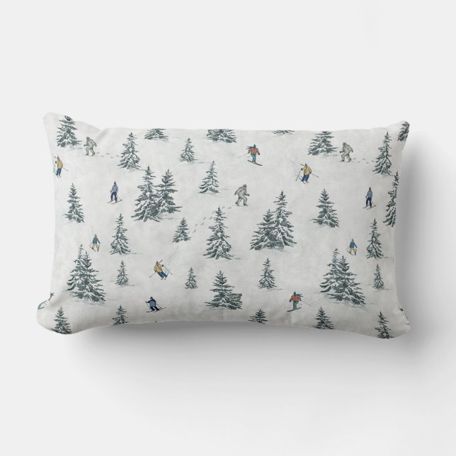 Coussin Rectangle Skieurs alpins et yétis cachés - Ski alpin (Recto)