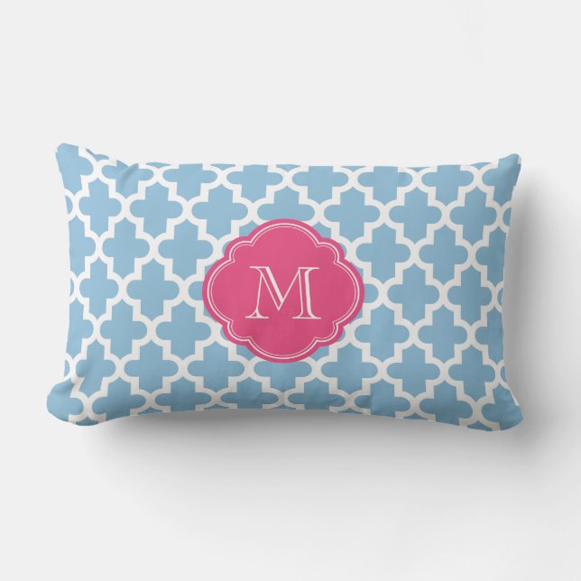 Coussin Rectangle Sky Blue & Pink Moderne Motif marocain Monogramme (Recto)