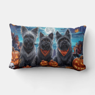 Coussin Rectangle Skye Terrier Halloween Épouvantable