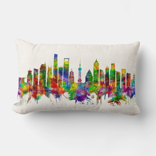Coussin Rectangle Skyline chinoise de Shanghai (Recto)