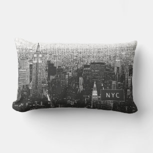 Coussin Rectangle Skyline de New York   NYC   Noir et blanc