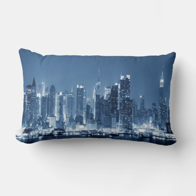 Coussin Rectangle Skyline Nuit Panoramique New York City (Recto)