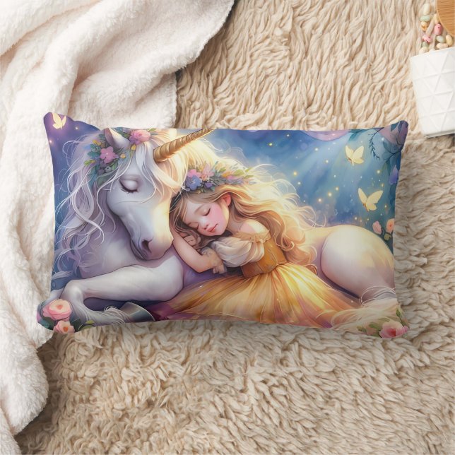 Coussin Rectangle Sleeping Girl Unicorn Dreamscape (Couverture)