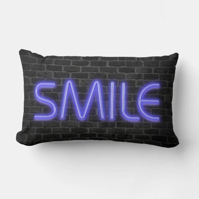 Coussin Rectangle SMILE texte dans néon lumières sur brique (Recto)