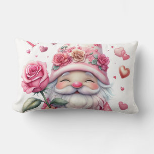 Coussin Rectangle Smiling Gnome Holding a Pink Rose