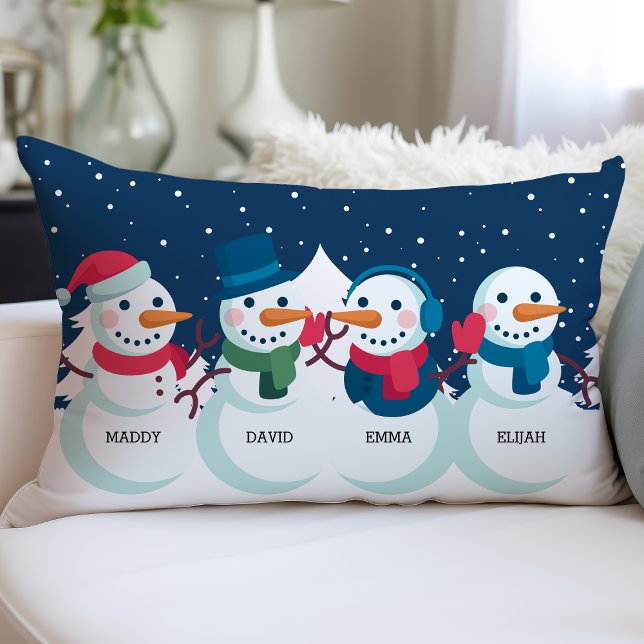 Coussin Rectangle Snowman Famille Noël Nom personnalisé Holiday (Créateur téléchargé)