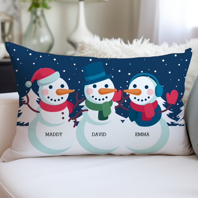 Coussin Rectangle Snowman Nom de famille mignon Noël (Créateur téléchargé)