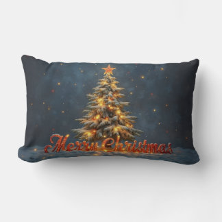 Coussin Rectangle Snowy Christmas Tree with Warm Lights