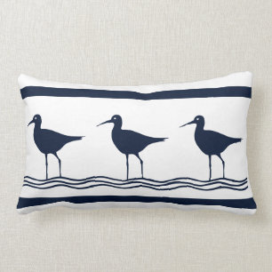 Coussin Rectangle soft navy sand Pipers on white PILLOW