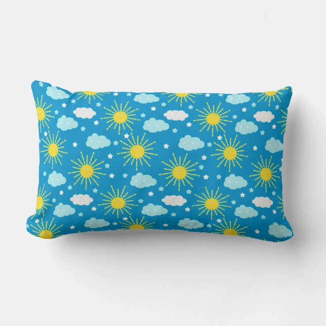 Coussin Rectangle Soleil heureux, nuages et étoiles (Recto)