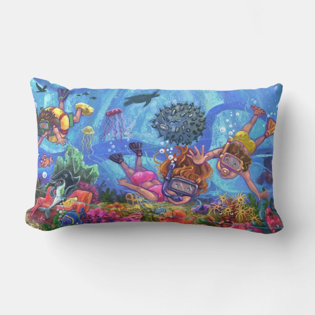 Coussin Rectangle Sous la mer Snorkeling Kids Art (Recto)