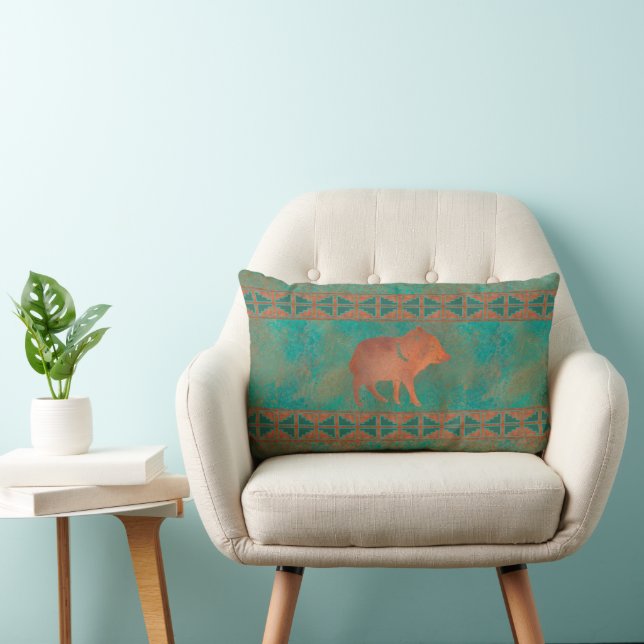 Coussin Rectangle Southwest Cute Baby Javelina Cuivre Turquoise (Chaise)