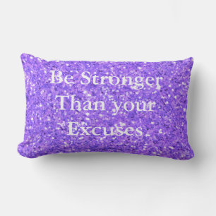 Coussin Rectangle Soyez plus fort que vos excuses paillettes violett