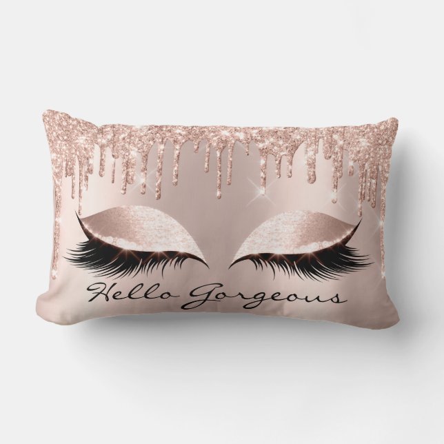 Coussin Rectangle Spark Rose Gold Drips de maquillage Lashes Hello G (Recto)