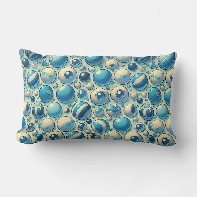 Coussin Rectangle Sphères décoratives bleues et blanches vibrantes (Recto)