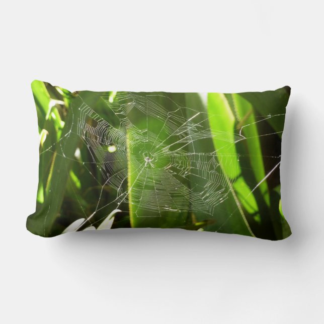 Coussin Rectangle Spiderweb dans Tropical Leaves Nature (Recto)