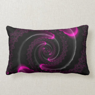 Coussin Rectangle Spirale fractale de néon noir et rose