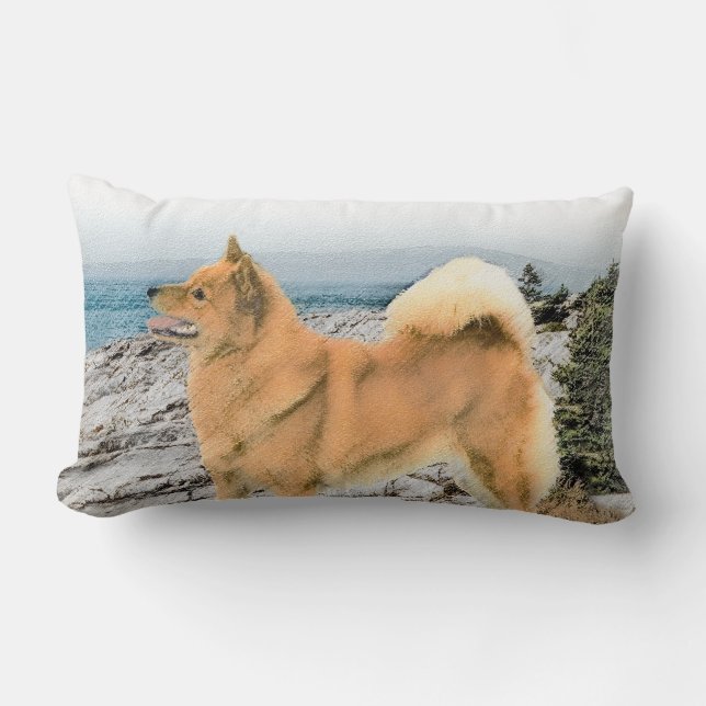 Coussin Rectangle Spitz finlandais à Seashore Peinture - Chien Art (Recto)