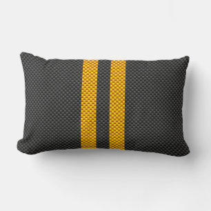 Coussin Rectangle Sporty Yellow Racing Stripes Carbon Fiber Style