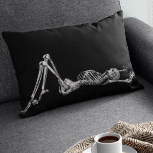 Coussin Rectangle Squelette Allongé Noir Halloween