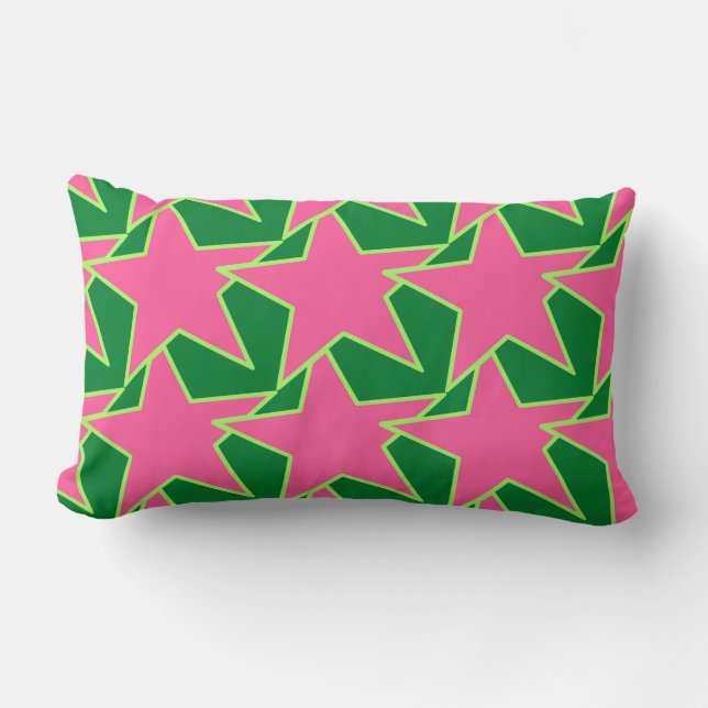 Coussin Rectangle Star Géométrique moderne - pastèque rose et vert (Recto)