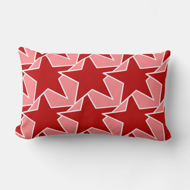 Coussin Rectangle Star moderne géométrique - corail rouge et rose (Recto)