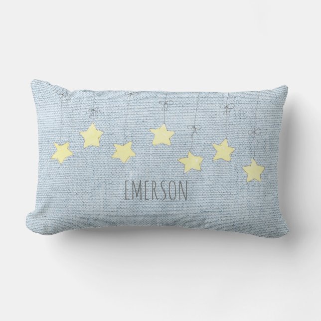 Coussin Rectangle Stars Nom du bébé Date de naissance Pastel Blue Nu (Recto)