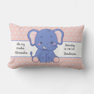 Coussin Rectangle Statistiques de bébé éléphant à pois gris rose 