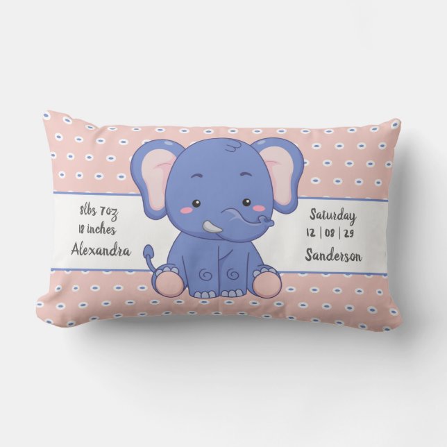 Coussin Rectangle Statistiques de bébé éléphant à pois gris rose  (Recto)