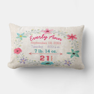 Coussin Rectangle Statistiques de naissance Bébé fille Créatures de