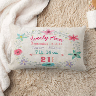 Coussin Rectangle Statistiques de naissance Bébé fille Créatures de
