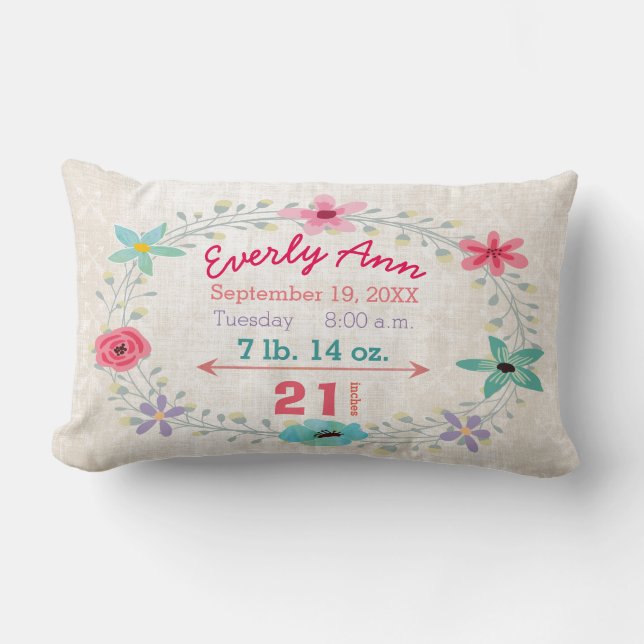 Coussin Rectangle Statistiques de naissance Bébé Fille Forêt Créatur (Recto)