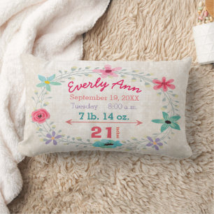 Coussin Rectangle Statistiques de naissance Bébé Fille Forêt Créatur