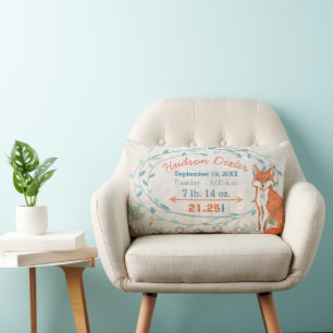 Coussin Rectangle Statistiques de naissance Bébé garçon Forêt Nurser
