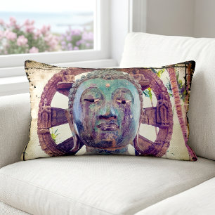 Coussin Rectangle Statue de Bouddha en métal asiatique turquoise pou